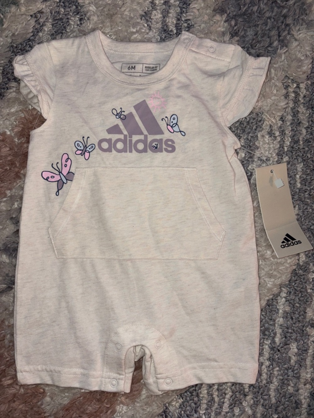 adidas tan heather Romper with Butterfly Graphics